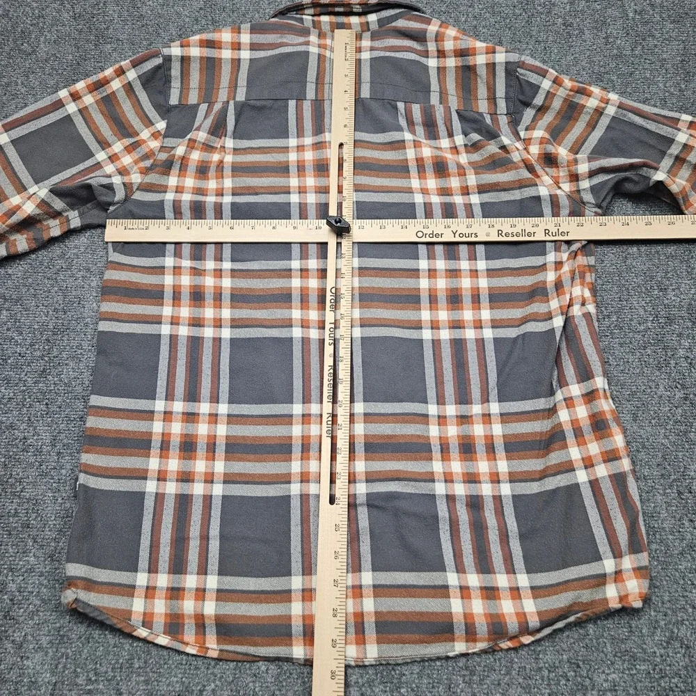 North Face Mens L Plaid Flannel Long Sleeve Button Up Shirt Gray Orange Gorpcore
